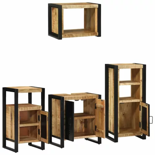 Fürdőszoba bútor szett polcokkal 4 pcs Barna Tömör Mangófát