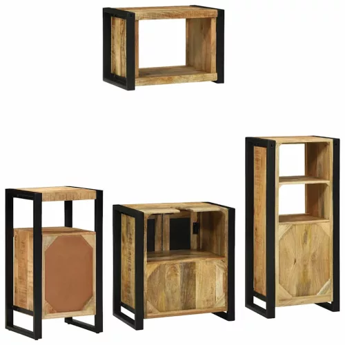 Fürdőszoba bútor szett polcokkal 4 pcs Barna Tömör Mangófát