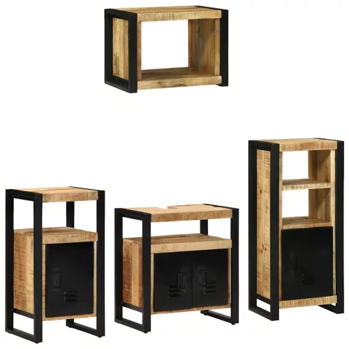 Fürdőszoba bútor szett polcokkal 4 pcs Barna Tömör Mangófát