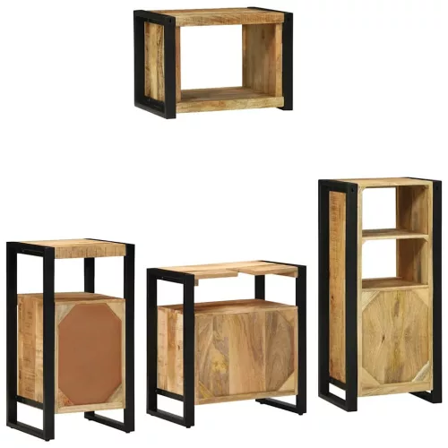 Fürdőszoba bútor szett polcokkal 4 pcs Barna Tömör Mangófát