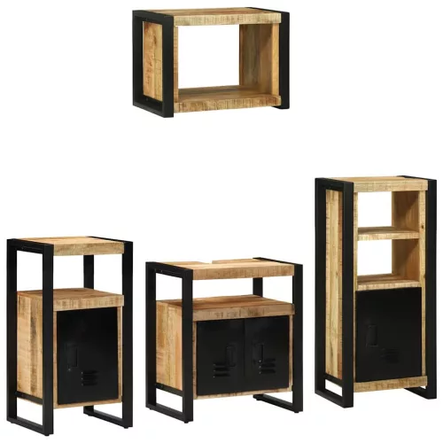 Fürdőszoba bútor szett polcokkal 4 pcs Barna Tömör Mangófát