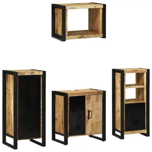 Fürdőszoba bútor szett polcokkal 4 pcs Barna Tömör Mangófát