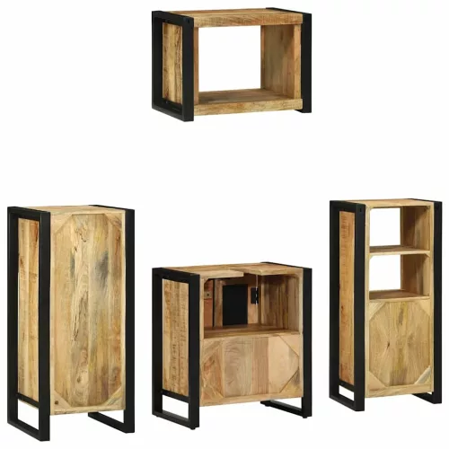 Fürdőszoba bútor szett polcokkal 4 pcs Barna Tömör Mangófát