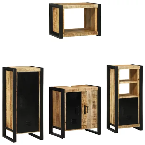 Fürdőszoba bútor szett polcokkal 4 pcs Barna Tömör Mangófát