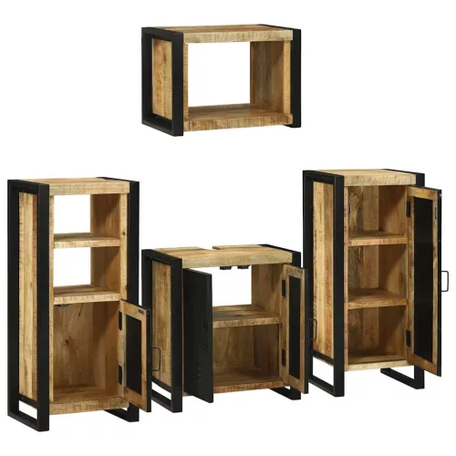 Fürdőszoba bútor szett tárolóval 4 pcs Barna Tömör Mangófát