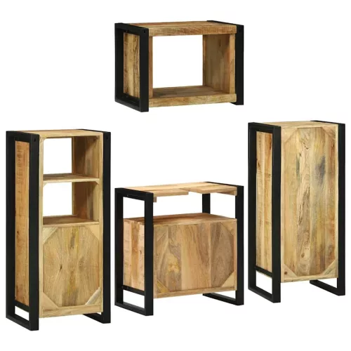Fürdőszoba bútor szett tárolóval 4 pcs Barna Tömör Mangófát