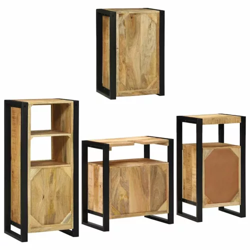 Fürdőszoba bútor szett tárolóval 4 pcs Barna Tömör Mangófát