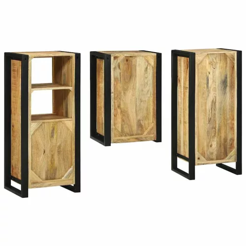 Fürdőszoba bútor szett tárolóval 3 pcs Barna Tömör Mangófát