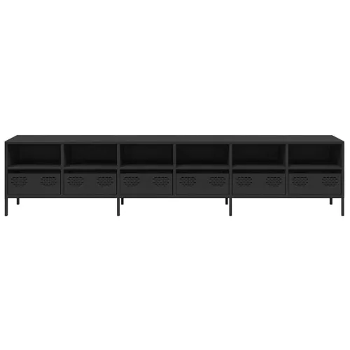Fekete hidegen hengerelt acél TV-szekrény 202 x 39 x 43,5 cm