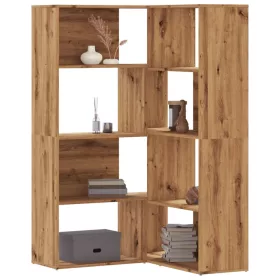   4 szintes tölgy színű szerelt fa sarokkönyvespolc 85x85x140 cm