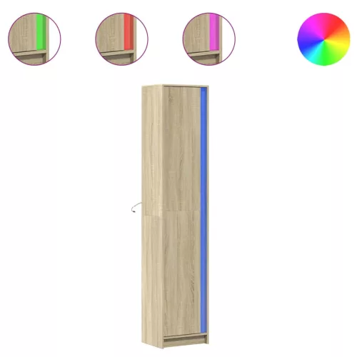 Sonoma tölgy szerelt fa LED-es magasszekrény 41,5x32,5x200 cm
