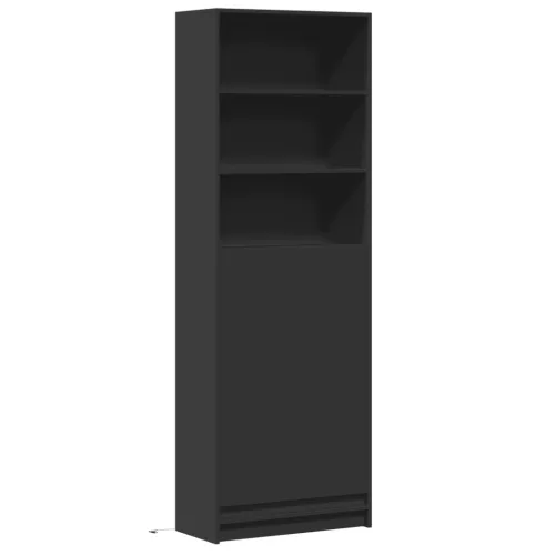 Fekete szerelt fa magasszekrény LED-ekkel 69x 32,5 x 200 cm