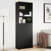 Fekete szerelt fa magasszekrény LED-ekkel 69x 32,5 x 200 cm