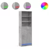 Betonszürke szerelt fa magasszekrény LED-ekkel 69x32,5x200 cm
