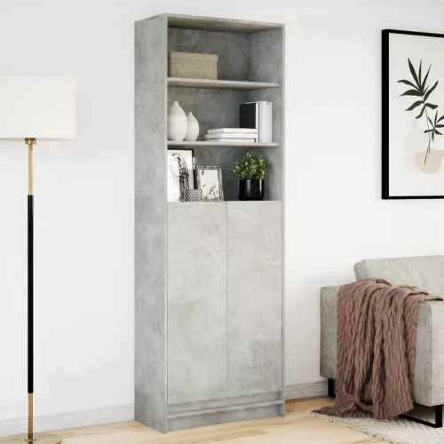 Betonszürke szerelt fa magasszekrény LED-ekkel 69x32,5x200 cm