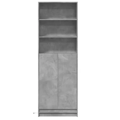 Betonszürke szerelt fa magasszekrény LED-ekkel 69x32,5x200 cm