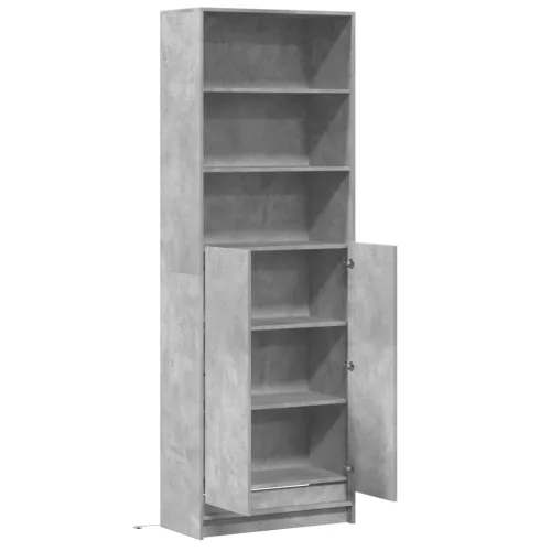Betonszürke szerelt fa magasszekrény LED-ekkel 69x32,5x200 cm