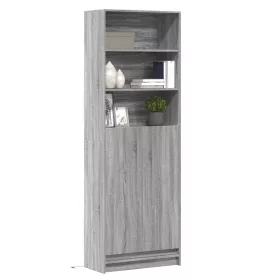   Szürke sonoma szerelt fa magasszekrény LED-ekkel 69x32,5x200 cm
