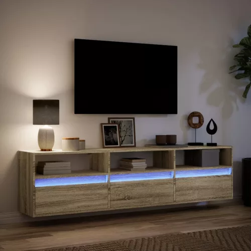 Sonoma tölgy színű falra TV-szekrény LED-del 180 x 31 x 45 cm