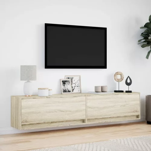 Sonoma tölgy színű falra TV-szekrény LED-del 180 x 31 x 38 cm