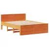 Barna tömör fenyőfa könyvespolcos ágy matrac nélkül 150 x 200cm