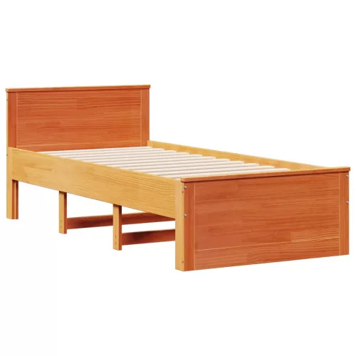 Barna tömör fenyőfa könyvespolcos ágy matrac nélkül 100 x 200cm