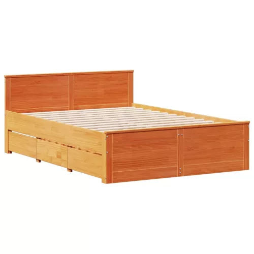 Barna tömör fenyőfa könyvespolcos ágy matrac nélkül 140 x 190cm