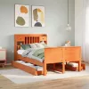 Barna tömör fenyőfa könyvespolcos ágy matrac nélkül 135 x 190cm