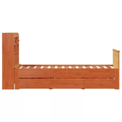 Barna tömör fenyőfa könyvespolcos ágy matrac nélkül 75 x 190 cm