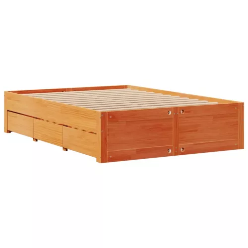 Barna tömör fenyőfa könyvespolcos ágy matrac nélkül 140 x 200cm