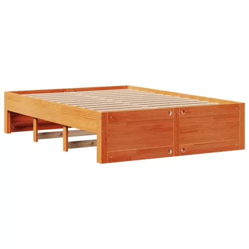 Barna tömör fenyőfa könyvespolcos ágy matrac nélkül 140 x 190cm