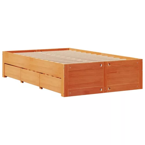 Barna tömör fenyőfa könyvespolcos ágy matrac nélkül 135 x 190cm