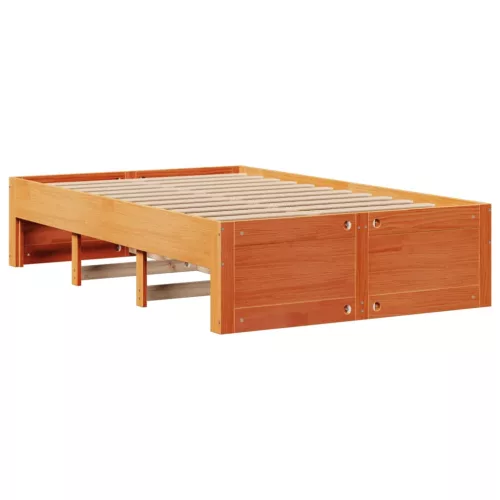 Barna tömör fenyőfa könyvespolcos ágy matrac nélkül 135 x 190cm