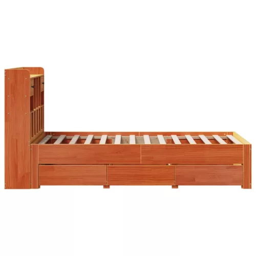 Barna tömör fenyőfa könyvespolcos ágy matrac nélkül 75 x 190 cm