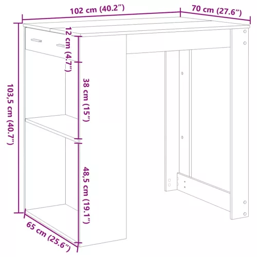 Füstös tölgy színű szerelt fa bárasztal 102 x 70 x 103,5 cm