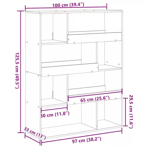 Betonszürke szerelt fa könyvespolc 100 x 33 x 125,5 cm