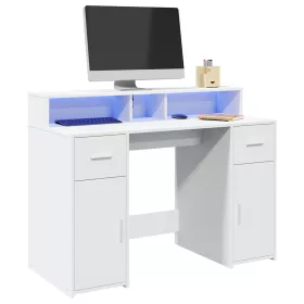   Fehér szerelt fa íróasztal LED-világítással 120 x 55 x 91 cm