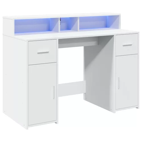 Fehér szerelt fa íróasztal LED-világítással 120 x 55 x 91 cm