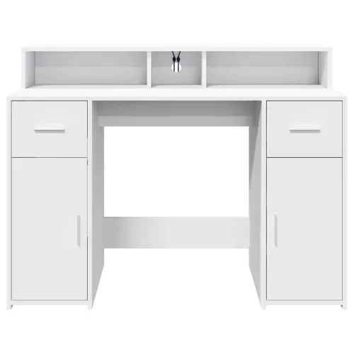 Fehér szerelt fa íróasztal LED-világítással 120 x 55 x 91 cm