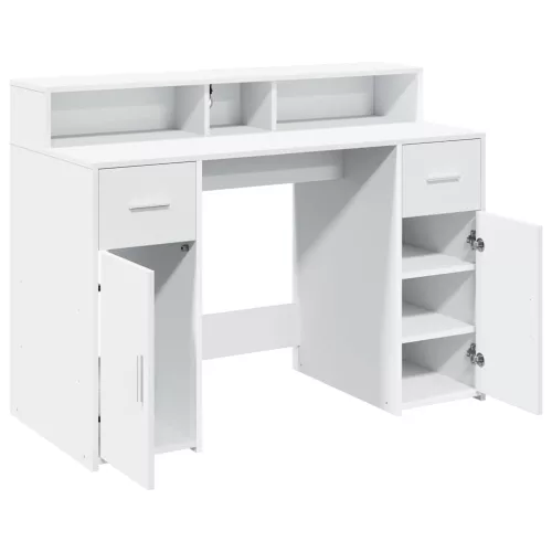 Fehér szerelt fa íróasztal LED-világítással 120 x 55 x 91 cm