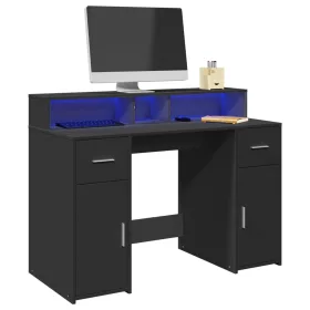   Fekete szerelt fa íróasztal LED-világítással 120 x 55 x 91 cm