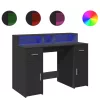 Fekete szerelt fa íróasztal LED-világítással 120 x 55 x 91 cm