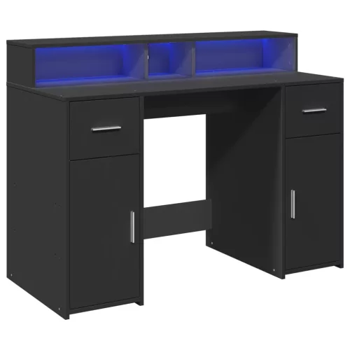 Fekete szerelt fa íróasztal LED-világítással 120 x 55 x 91 cm