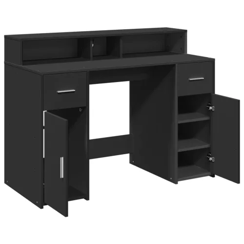 Fekete szerelt fa íróasztal LED-világítással 120 x 55 x 91 cm