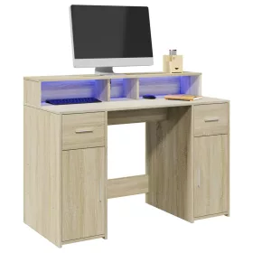   Sonoma tölgy színű szerelt fa íróasztal LED-ekkel 120x55x91 cm