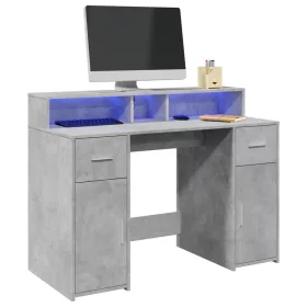   Betonszürke szerelt fa íróasztal LED-világítással 120x55x91 cm