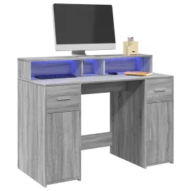   Szürke sonoma színű szerelt fa íróasztal LED-ekkel 120x55x91 cm