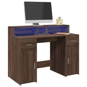   Barna tölgy színű szerelt fa íróasztal LED-ekkel 120x55x91 cm