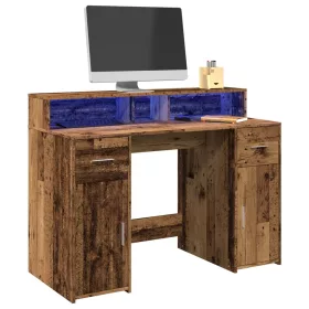   Antik fa színű szerelt fa íróasztal LED-ekkel 120 x 55 x 91 cm