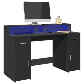   Fekete szerelt fa íróasztal LED-világítással 140 x 55 x 91 cm